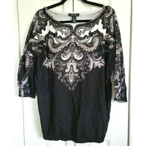 White House Black Market XL Women's Paisley‎ Sweater Size XL WHBM Blk/Wht/Red
